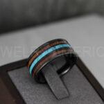 Turquoise Ring, Turquoise Wedding Ring, Turquoise Wedding Band, Turquoise Jewelry, Black Wedding Ring, Black Wedding Band, Turquoise Ring - Image 2