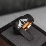 Howling Wolves Ring, Wolf Ring, Black Ring, Black Tungsten Ring, Wolves Ring, Wolf Howl Ring, Black Wedding Bands, Matching Wedding Rings