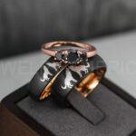 Howling Wolves Ring, Wolf Ring, Black Ring, Black Tungsten Ring, Wolves Ring, Wolf Howl Ring, Black Wedding Bands, Matching Wedding Rings