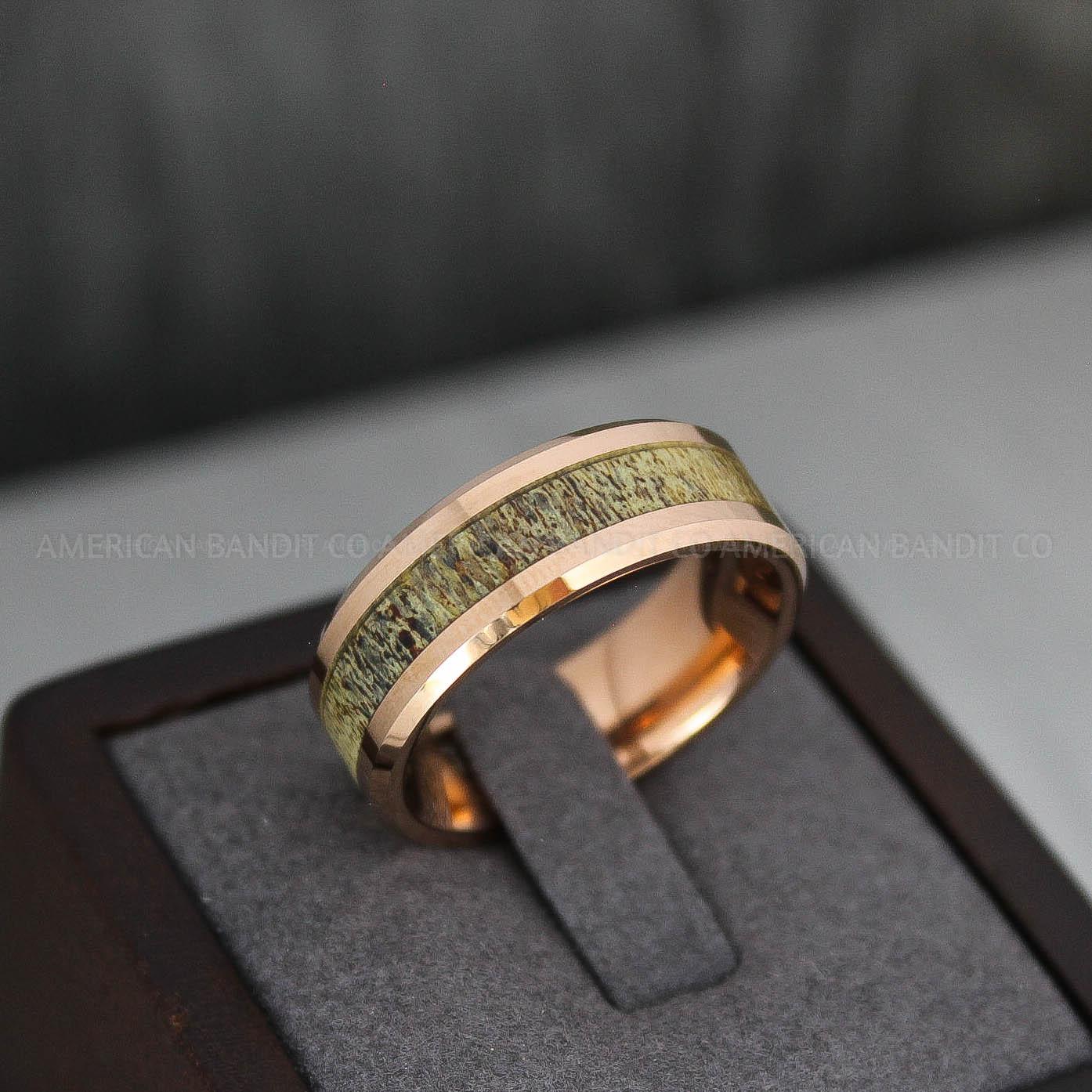 IMG_3366 Deer Antler Ring, Antler Wedding Band, Deer Hunting Ring, Deer Hunting Ring Deer Antler Wedding Ring Rose Gold Wedding Band His Wedding Ring - Image 1
