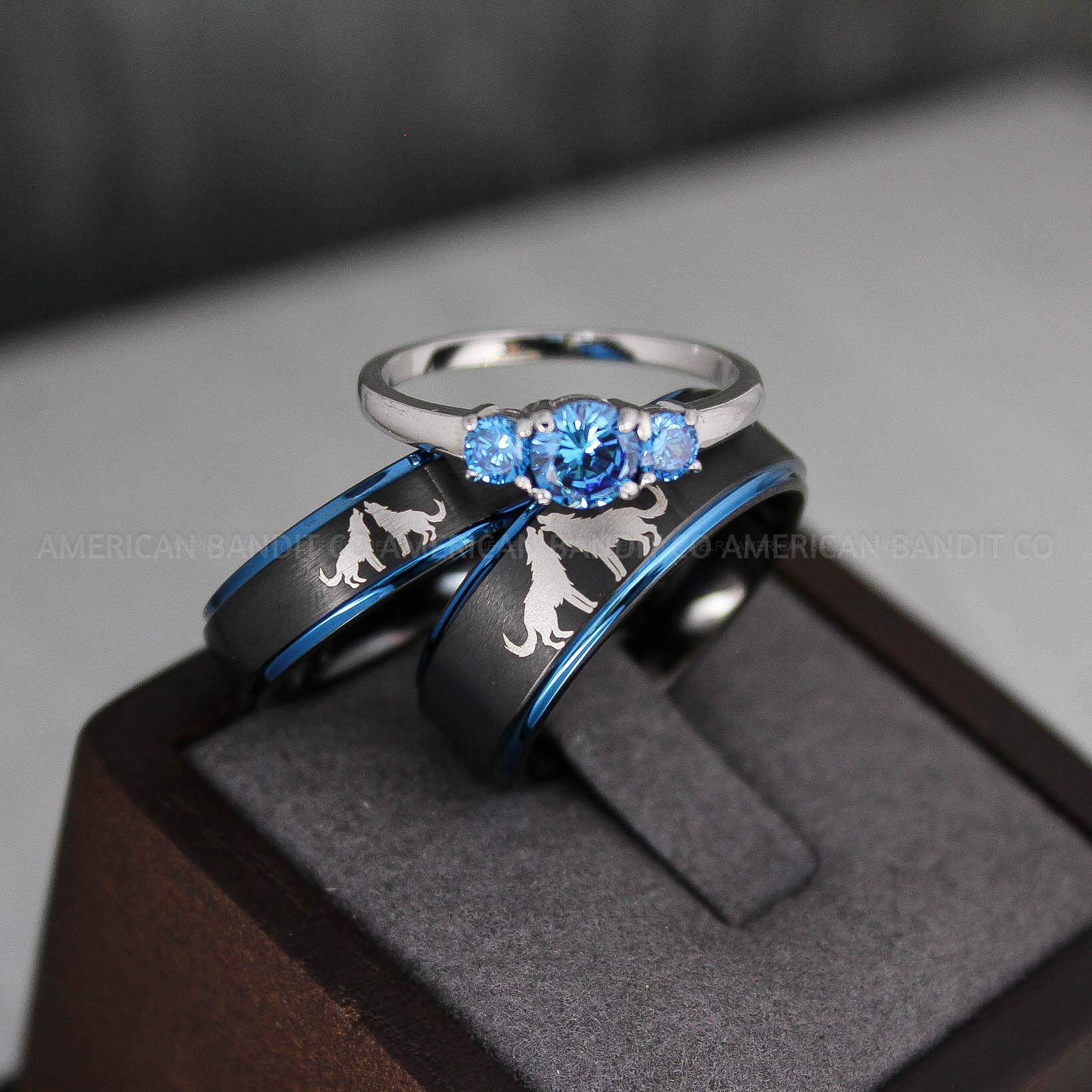 IMG_3384 Howling Wolves Ring, Wolf Ring, Couple Wedding Rings, Couple Rings, Wolves Ring, Wolf Howl Ring, Black Wedding Bands, Matching Wedding Rings - Image 1