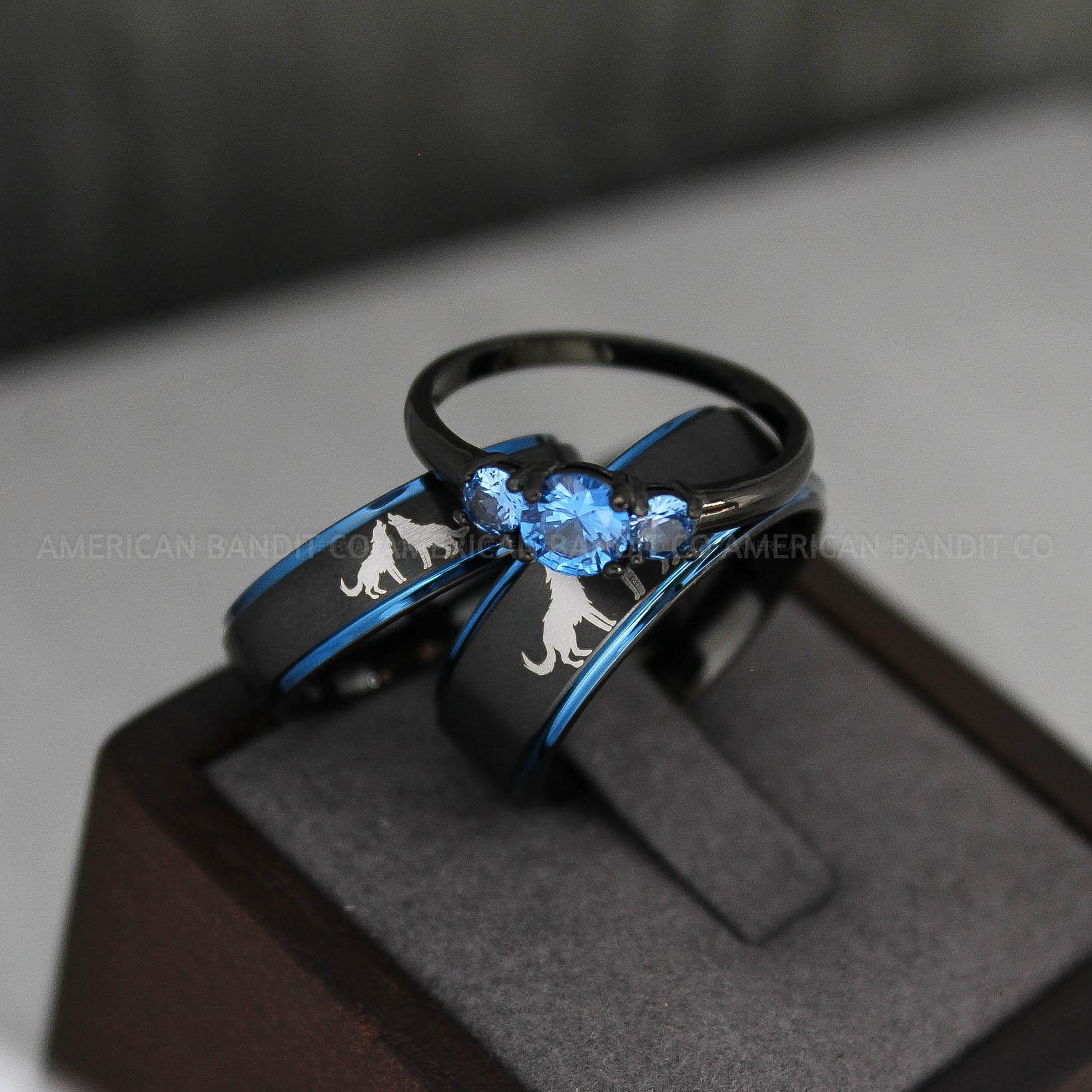 IMG_3386 Howling Wolves Ring, Wolf Ring, Couple Wedding Rings, Couple Rings, Wolves Ring, Wolf Howl Ring, Black Wedding Bands, Matching Wedding Rings - Image 1