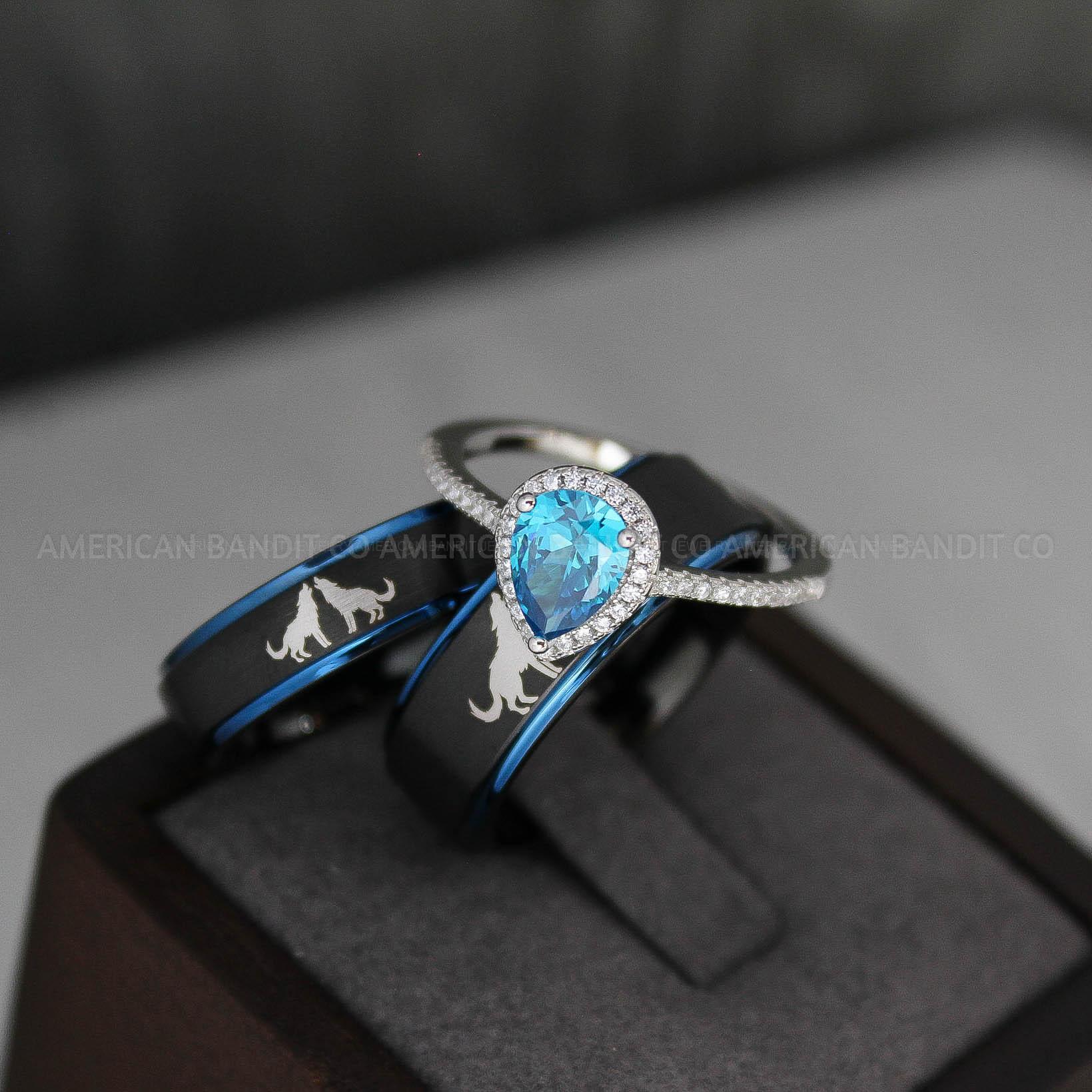 IMG_3388 Howling Wolves Ring, Wolf Ring, Couple Wedding Rings, Couple Rings, Wolves Ring, Wolf Howl Ring, Black Wedding Bands, Matching Wedding Rings - Image 1