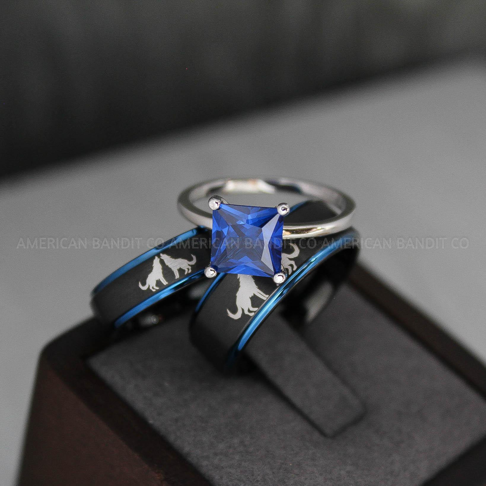 IMG_3389 Howling Wolves Ring, Wolf Ring, Couple Wedding Rings, Couple Rings, Wolves Ring, Wolf Howl Ring, Black Wedding Bands, Matching Wedding Rings - Image 1