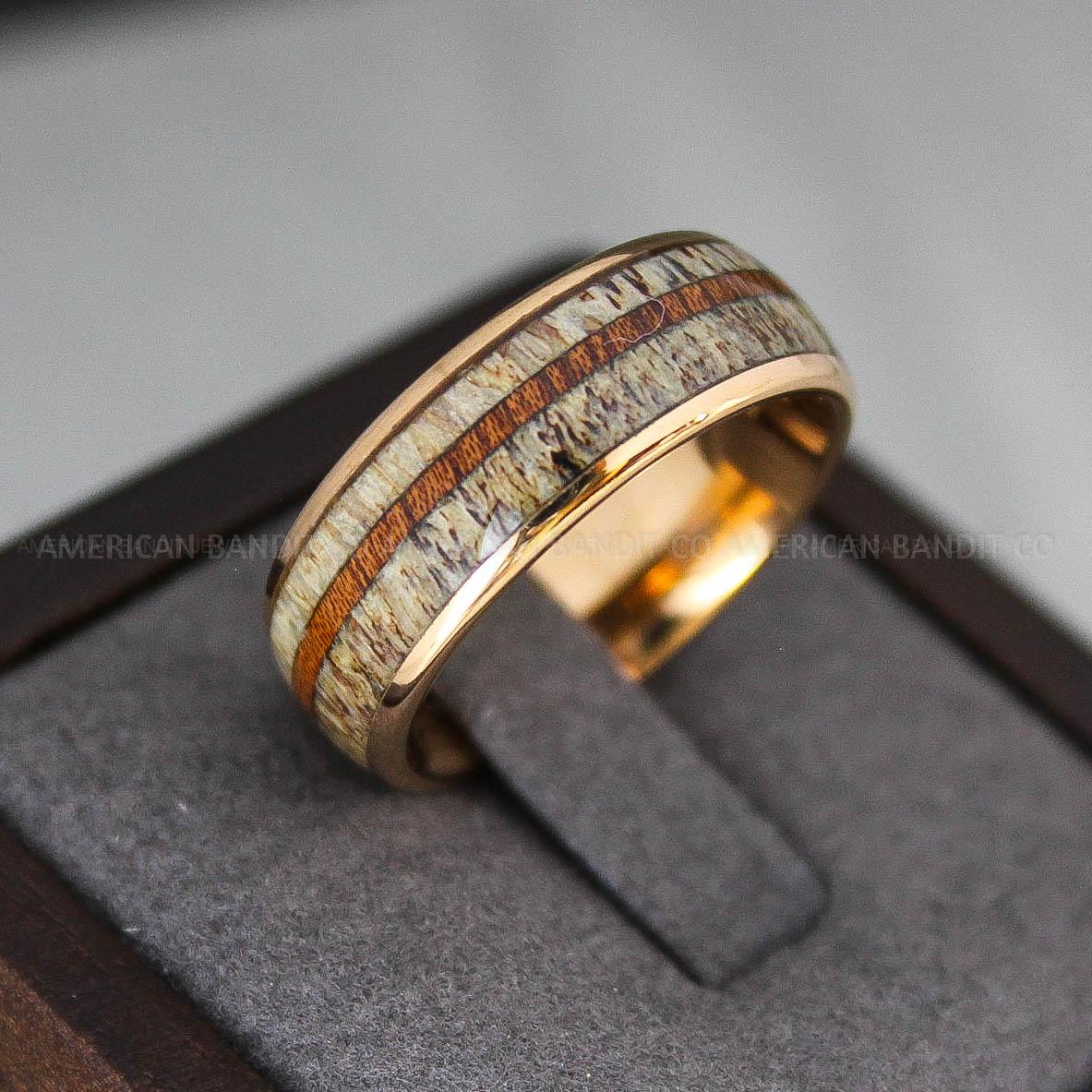 IMG_3395 Deer Antler Ring, Antler Wedding Band, Deer Hunting Ring, Deer Hunting Ring Deer Antler Wedding Ring Rose Gold Wedding Band His Wedding Ring - Image 1