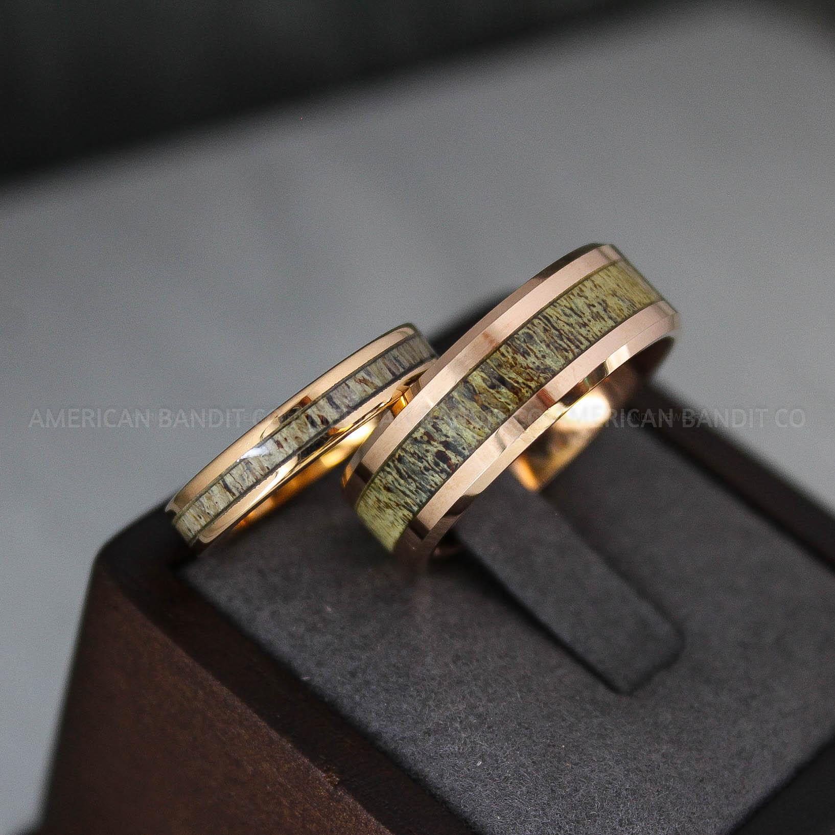 IMG_3402 Deer Antler Ring, Antler Wedding Band, Deer Hunting Ring, Deer Hunting Ring Deer Antler Wedding Ring Rose Gold Wedding Band His Wedding Ring - Image 1