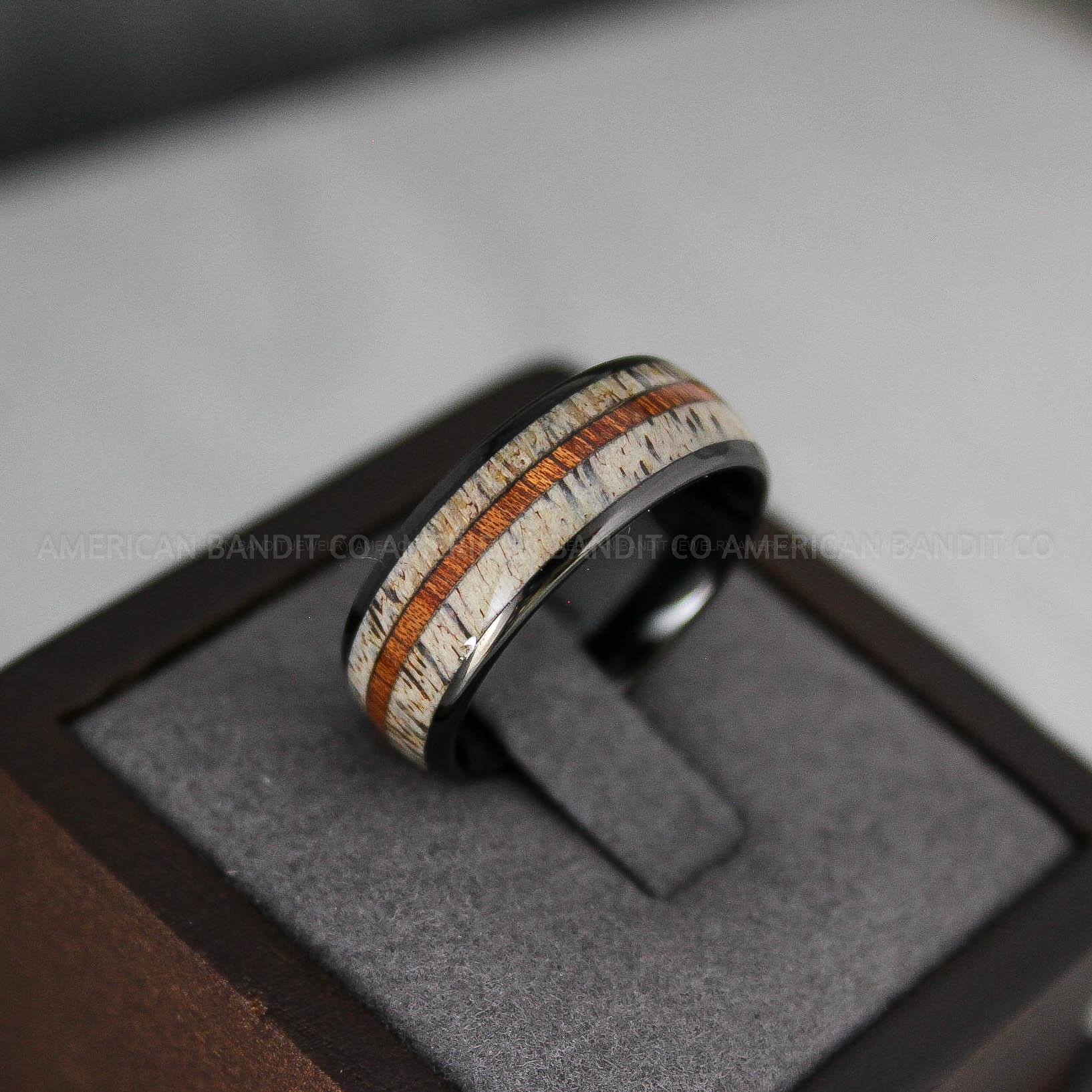 IMG_3406 Deer Antler Ring, Antler Wedding Band, Deer Hunting Ring, Deer Hunting Ring, Deer Antler Wedding Ring, Black Wedding Band, His Wedding Ring - Image 1