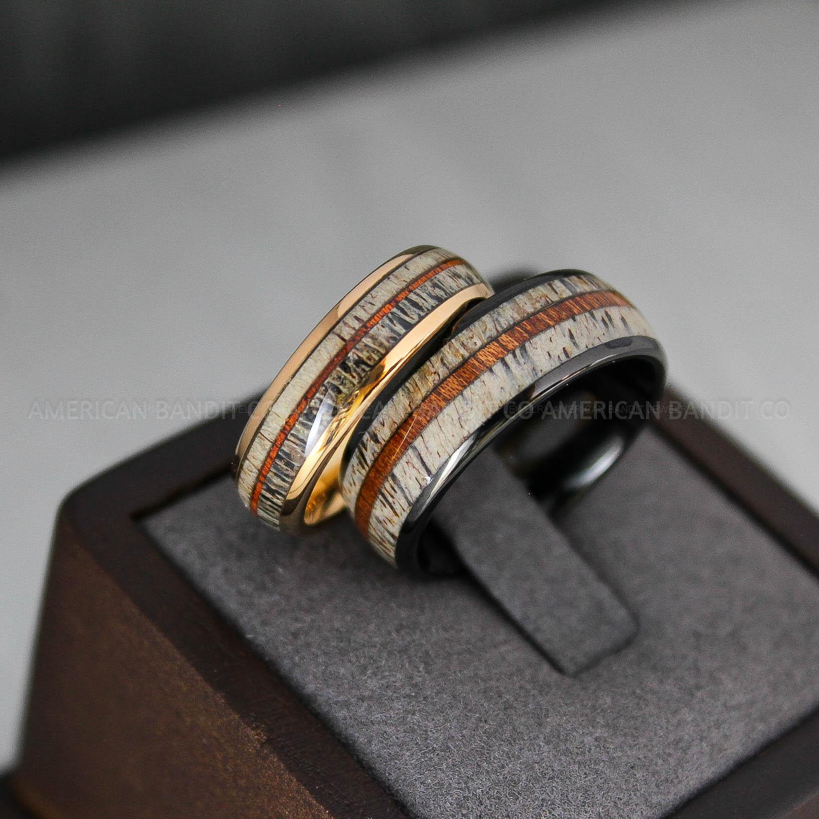 IMG_3409 Deer Antler Ring, Antler Wedding Band, Deer Hunting Ring, Deer Hunting Ring, Deer Antler Wedding Ring, Black Wedding Band, His Wedding Ring - Image 1