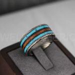 10mm Damascus Steel Ring, Damascus Steel Wedding Ring, Black Turquoise Ring, Turquoise Wedding Ring, Turquoise Wedding Band, Turquoise Jewelry - Image 3