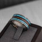 10mm Damascus Steel Ring, Damascus Steel Wedding Ring, Black Turquoise Ring, Turquoise Wedding Ring, Turquoise Wedding Band, Turquoise Jewelry - Image 2