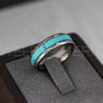 Damascus Steel Ring, Damascus Steel Wedding Band, Black Turquoise Ring, Turquoise Wedding Ring, Turquoise Wedding Band, Turquoise Jewelry - Image 4