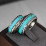 Damascus Steel Rings, Damascus Steel Wedding Bands, Black Turquoise Rings, Turquoise Wedding Ring, Turquoise Wedding Band, Turquoise Jewelry