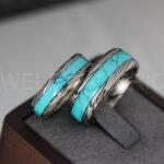 Damascus Steel Ring, Damascus Steel Wedding Band, Black Turquoise Ring, Turquoise Wedding Ring, Turquoise Wedding Band, Turquoise Jewelry - Image 6