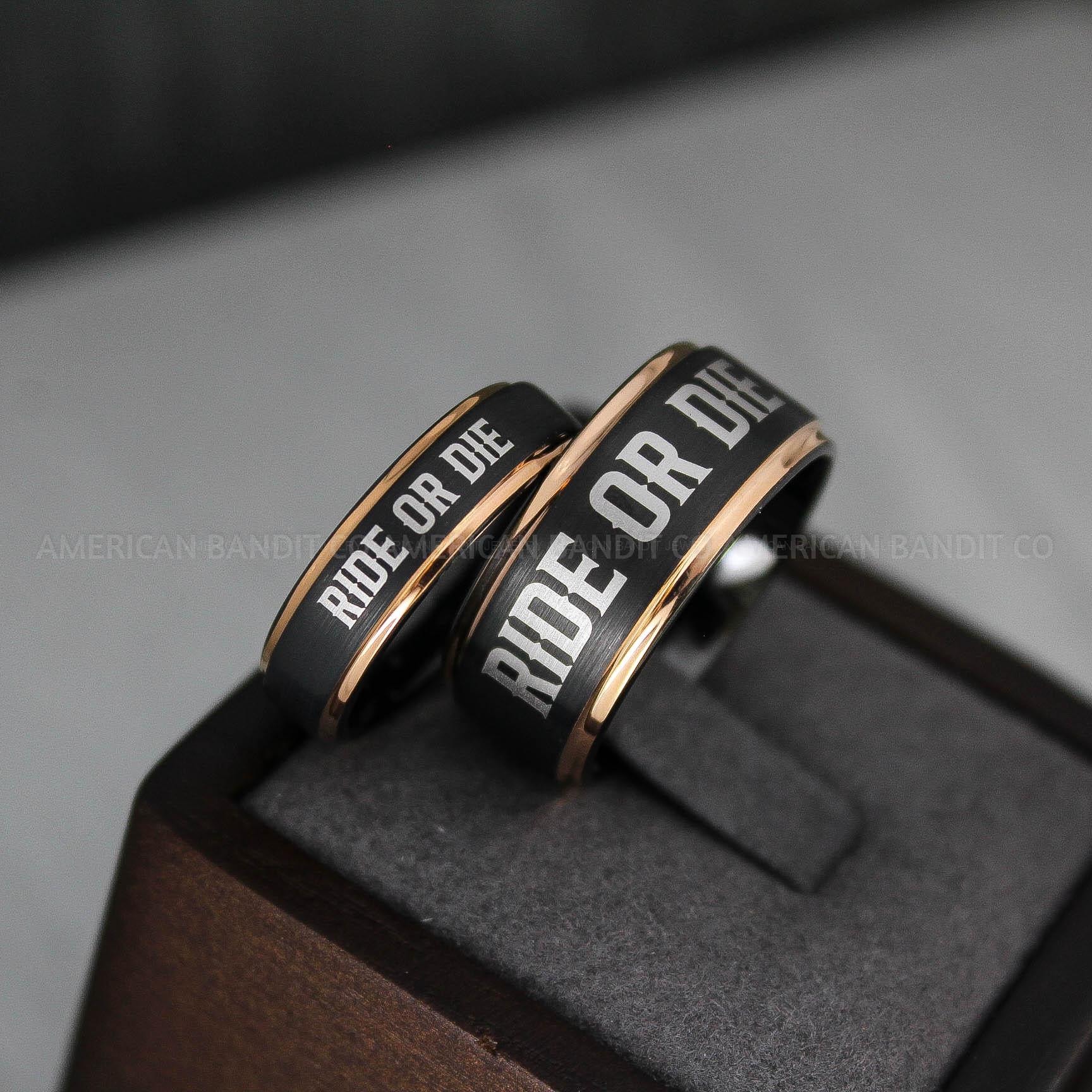 IMG_3424 Ride or Die Rings, Ride or Die, Ride or Die Wedding Rings, Ride or Die Wedding Bands, Black Wedding Rings, Black Wedding Bands, Biker Rings - Image 1