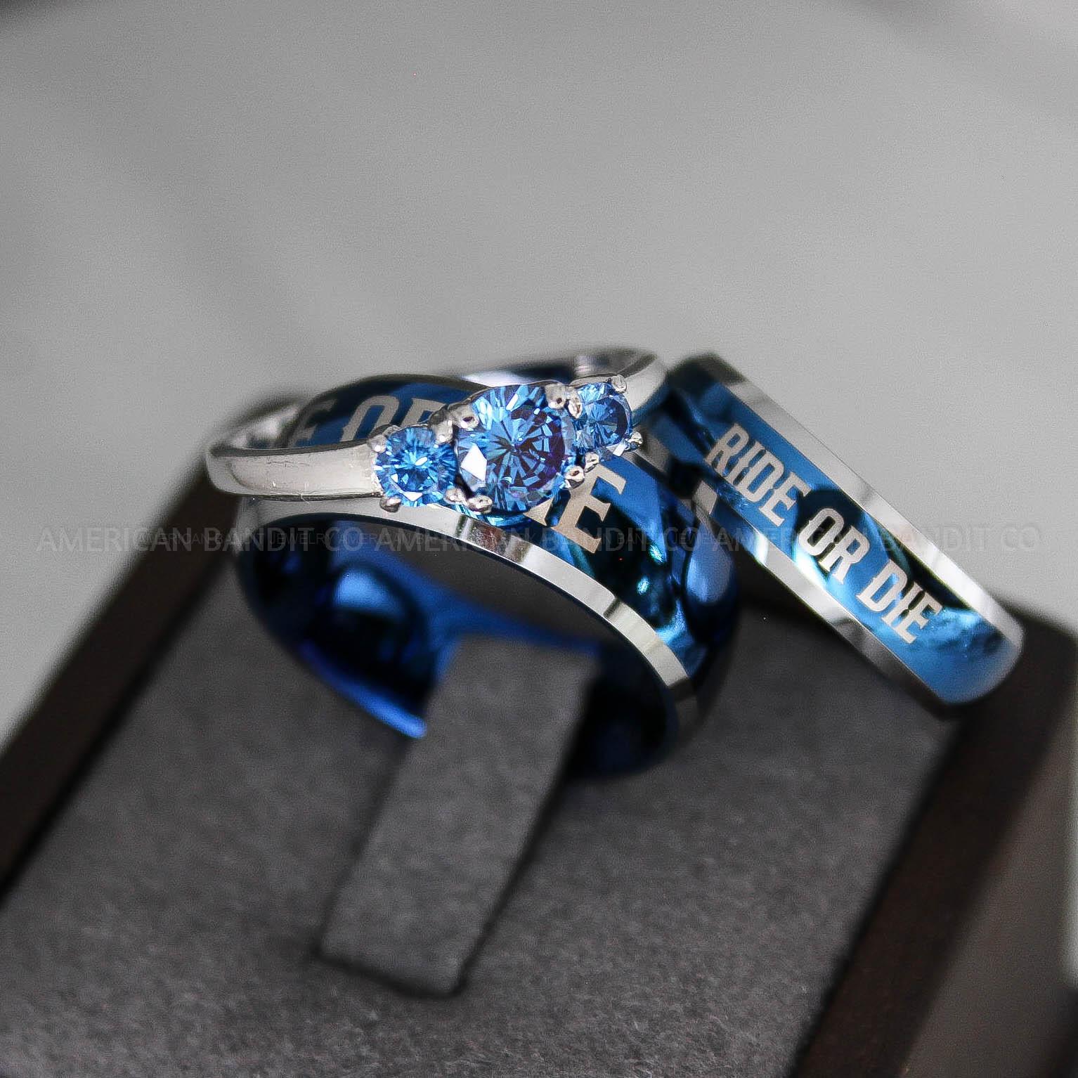 IMG_3506 Ride or Die Rings, Ride or Die, Ride or Die Wedding Rings, Ride or Die Wedding Bands, Blue Wedding Rings, Blue Wedding Bands, Biker Rings - Image 1