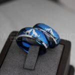 Howling Wolves Rings, Wolf Rings, Blue Wedding Rings, Couple Rings