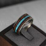 Damascus Steel Ring, Damascus Steel Wedding Ring, Black Turquoise Ring