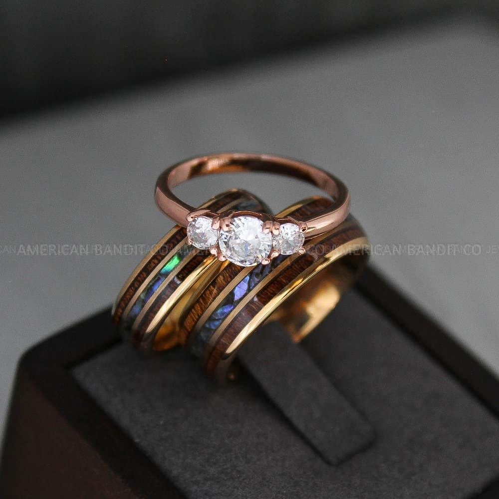 IMG_3542 Wood Rings, Abalone Shell Rings, Rose Gold Wedding Bands, Rose Gold Wedding Rings - Image 1