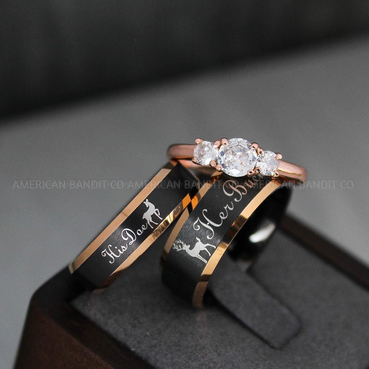 IMG_3591 Her Buck Ring, His Doe Ring, Her Buck and His Doe Ring Set, Couple Rings - Image 1