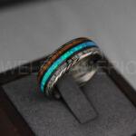 Deer Antler Ring, Wood Ring, Opal Ring, Damascus Steel Ring
