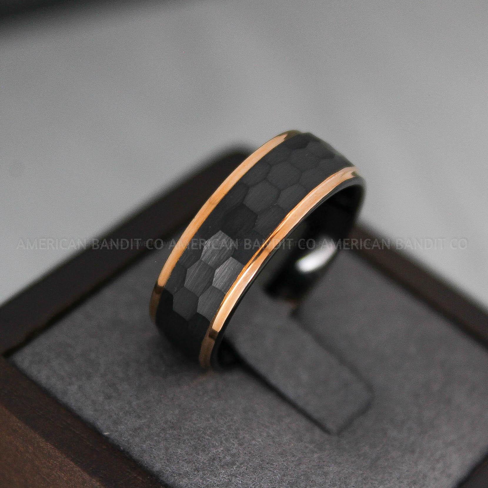 IMG_3611 Black Tungsten Hammered Wedding Ring, Black Wedding Ring - Image 1