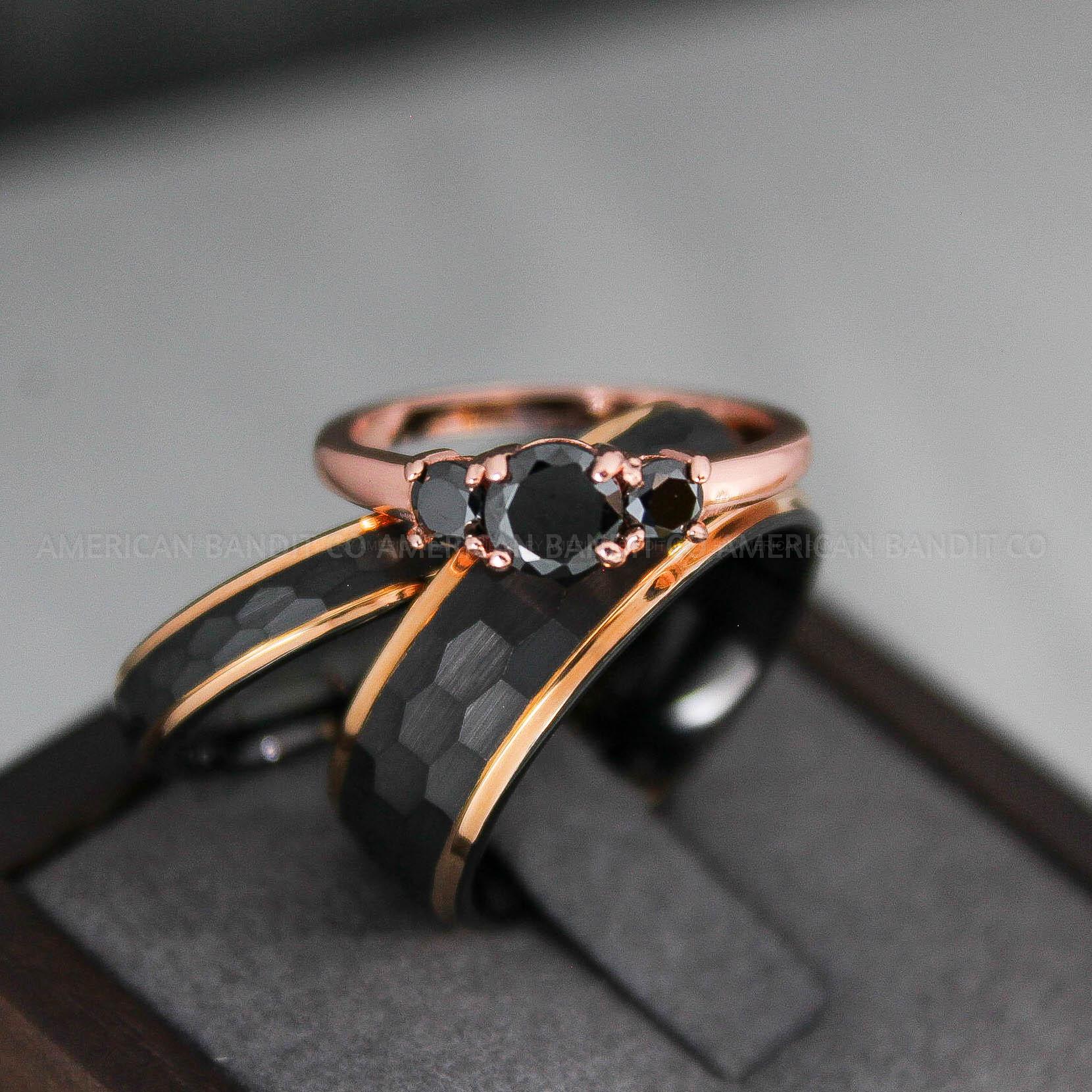 IMG_3615 Black Tungsten Hammered Wedding Rings, Couple Rings - Image 1