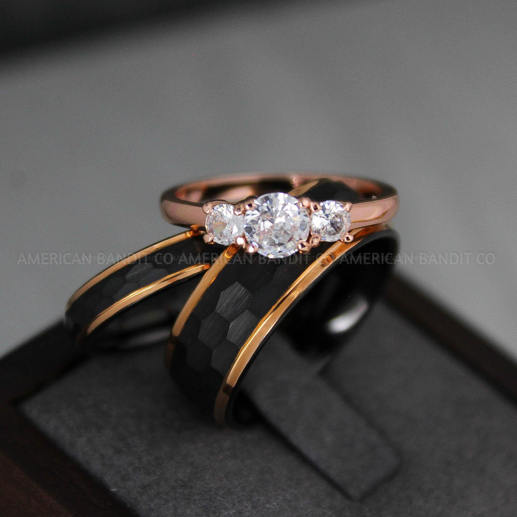 IMG_3617 Black Tungsten Hammered Wedding Rings, Couple Rings - Image 1