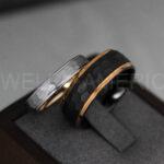 Black Tungsten Hammered Wedding Rings, Couple Rings