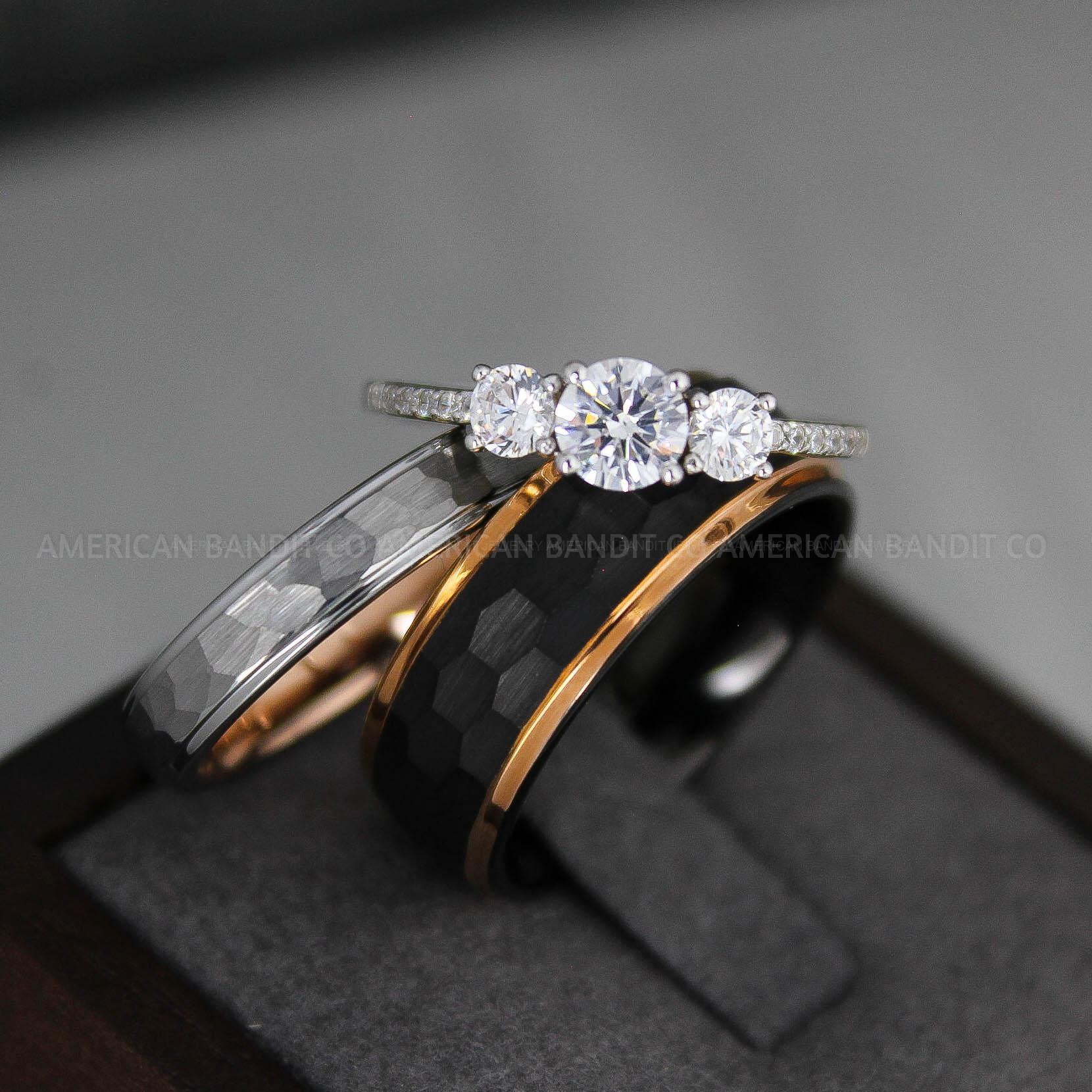 IMG_3619 Black Tungsten Hammered Wedding Rings, Couple Rings - Image 1