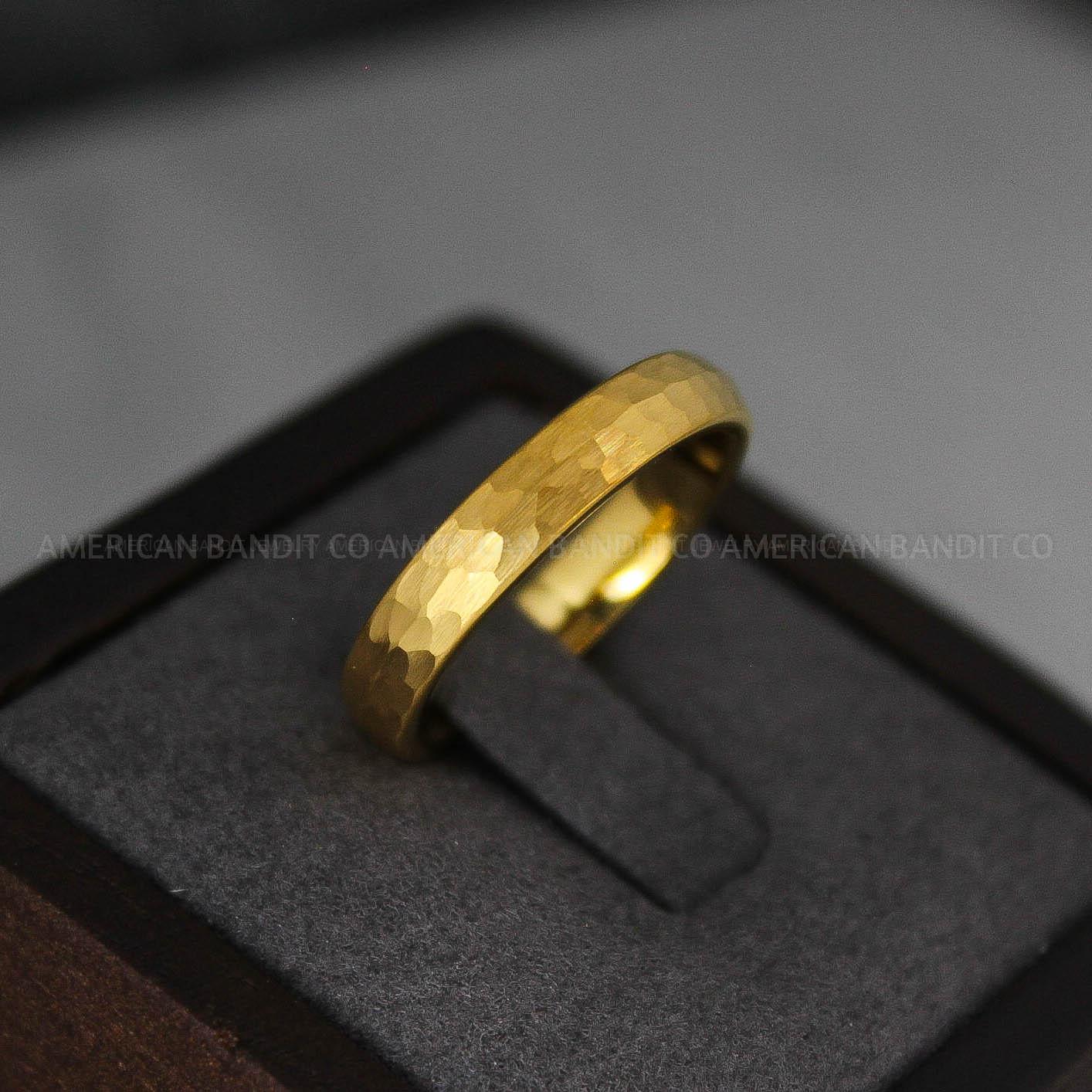 IMG_3632 14K Yellow Gold Tungsten Hammered Wedding Ring - Image 1