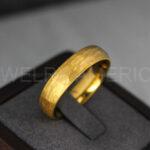 14K Yellow Gold Tungsten Hammered Wedding Rings - Image 4