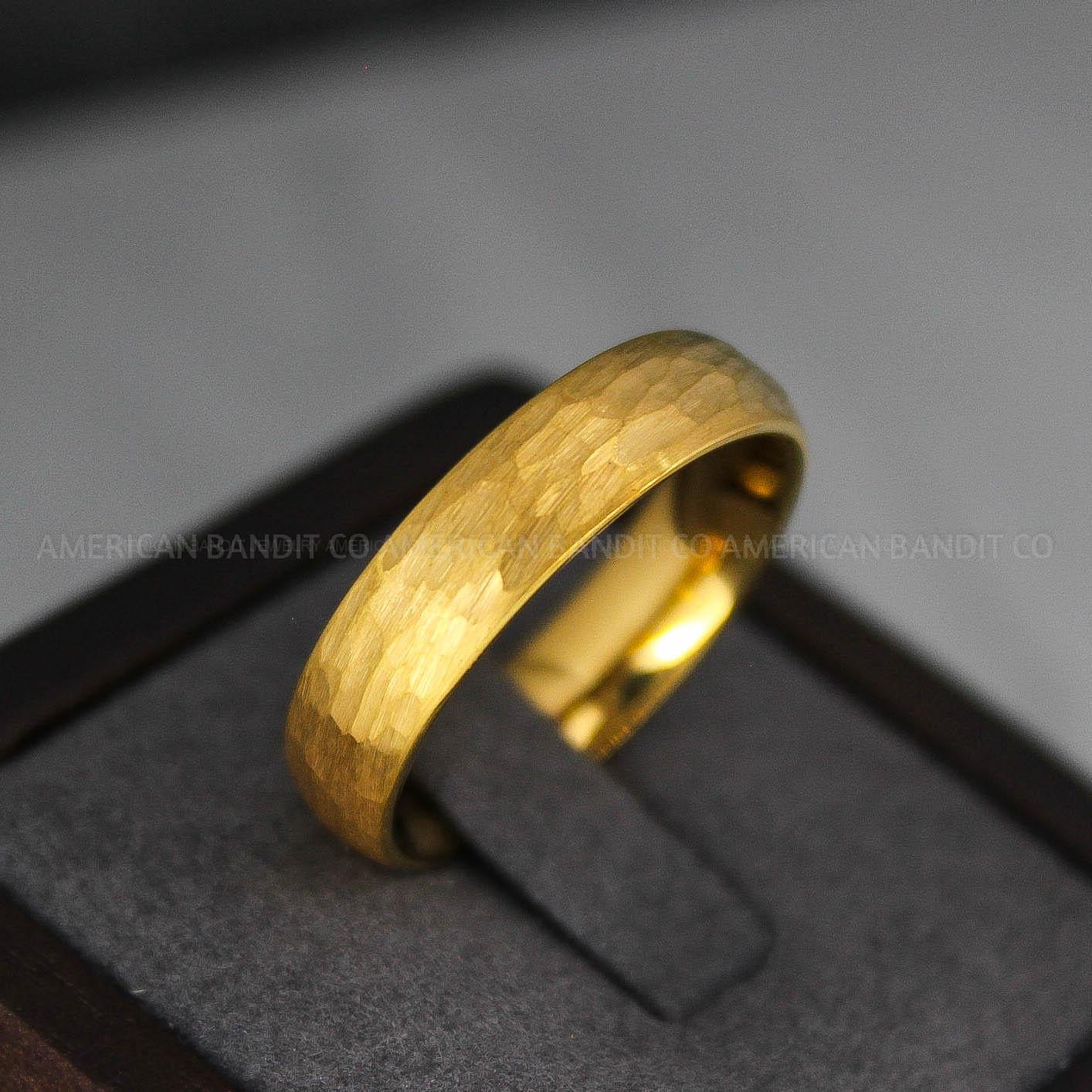 IMG_3634 14K Yellow Gold Tungsten Hammered Wedding Ring - Image 1