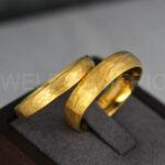 14K Yellow Gold Tungsten Hammered Wedding Rings
