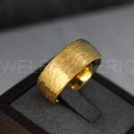 14K Yellow Gold Tungsten Hammered Wedding Rings - Image 2