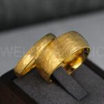 14K Yellow Gold Tungsten Hammered Wedding Rings