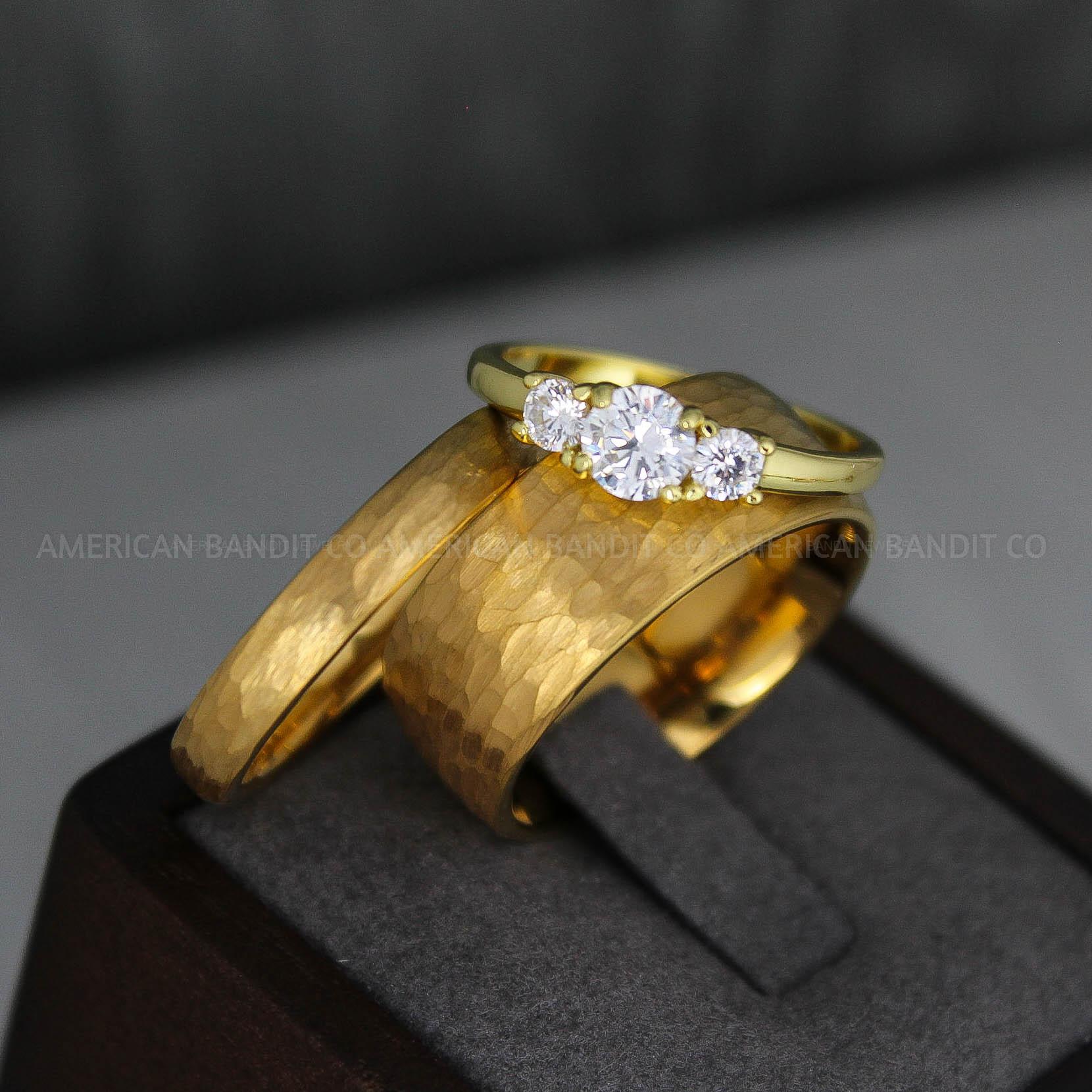 IMG_3639 Hammered Ring, 14K Yellow Gold Tungsten Wedding Ring, Yellow Gold Tungsten Wedding Band, Hammered Wedding Ring, Gold Wedding Band, Gold Ring - Image 1