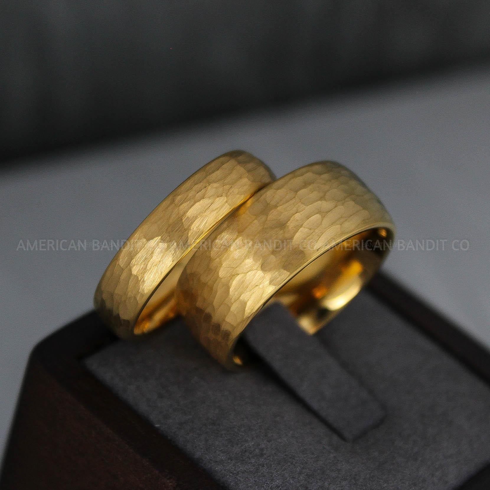 IMG_3640 Hammered Ring, 14K Yellow Gold Tungsten Wedding Ring, Yellow Gold Tungsten Wedding Band, Hammered Wedding Ring, Gold Wedding Band, Gold Ring - Image 1