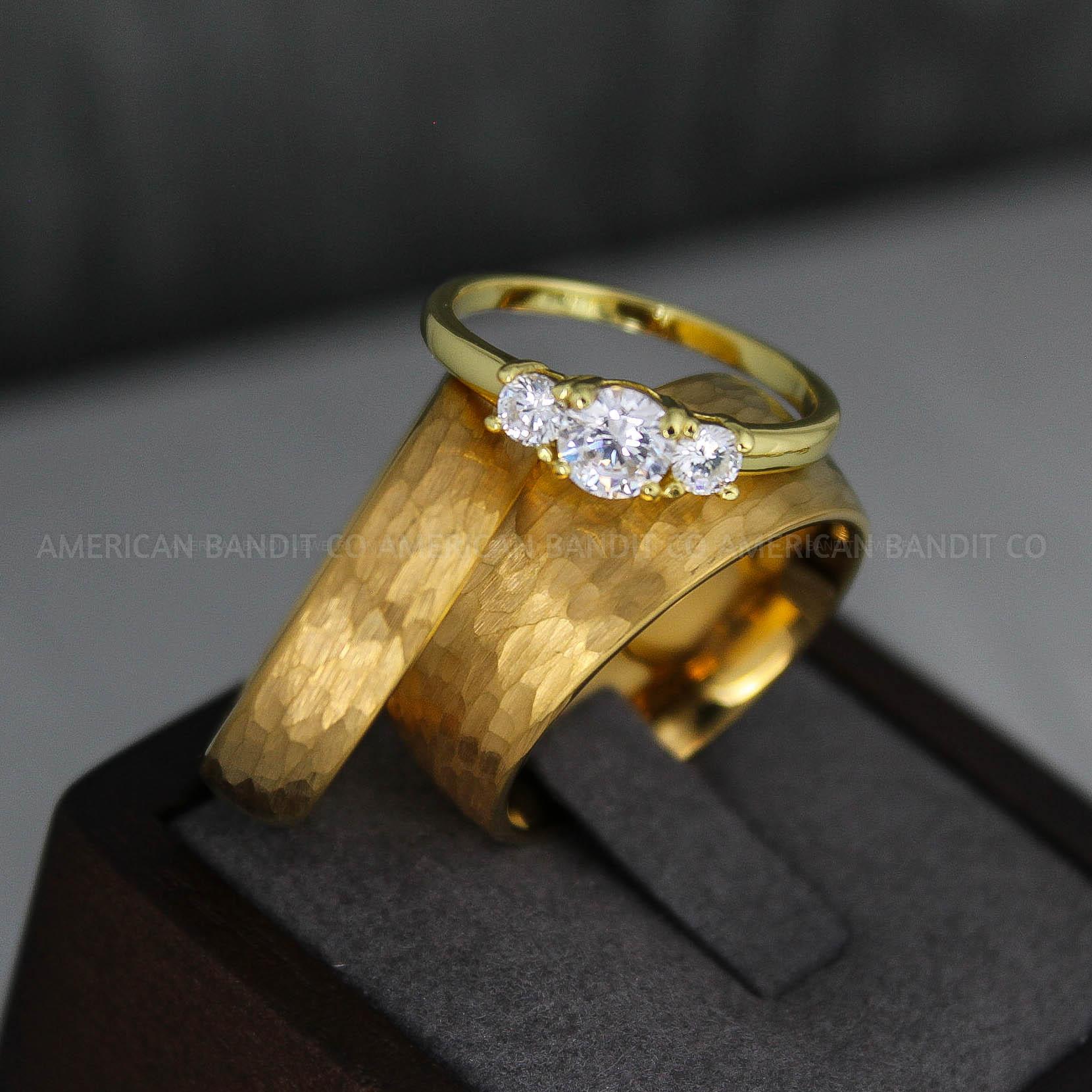 IMG_3642 Hammered Ring, 14K Yellow Gold Tungsten Wedding Ring, Yellow Gold Tungsten Wedding Band, Hammered Wedding Ring, Gold Wedding Band, Gold Ring - Image 1