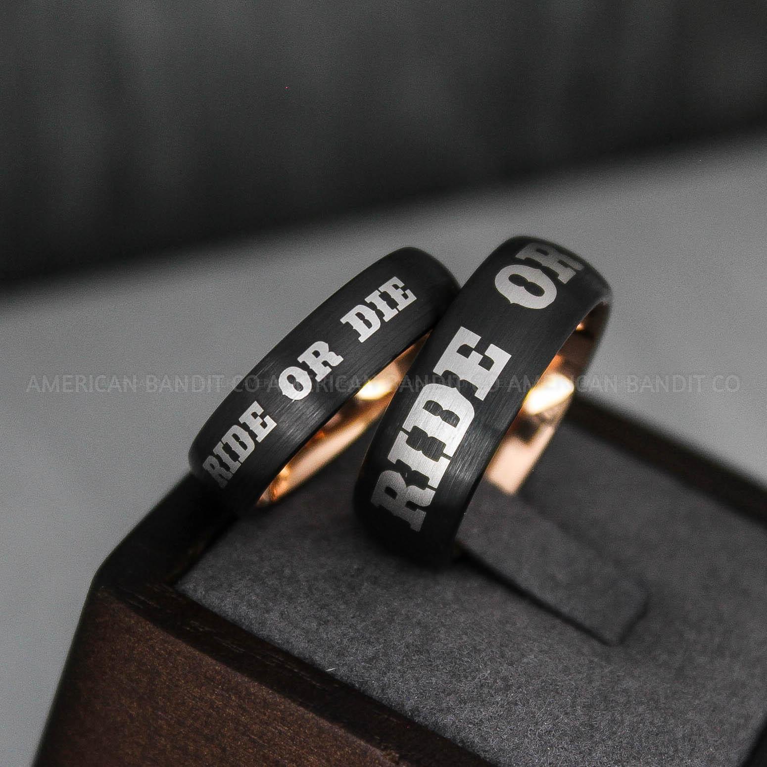 IMG_3645 Ride or Die Rings, Ride or Die, Ride or Die Wedding Rings, Ride or Die Wedding Bands, Black Wedding Rings, Black Wedding Bands, Biker Rings - Image 1