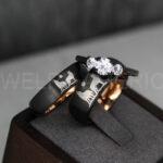 Howling Wolves Ring, Wolf Ring, Black Ring, Black Tungsten Ring, Wolves Ring, Wolf Howl Ring, Black Wedding Bands, Matching Wedding Rings
