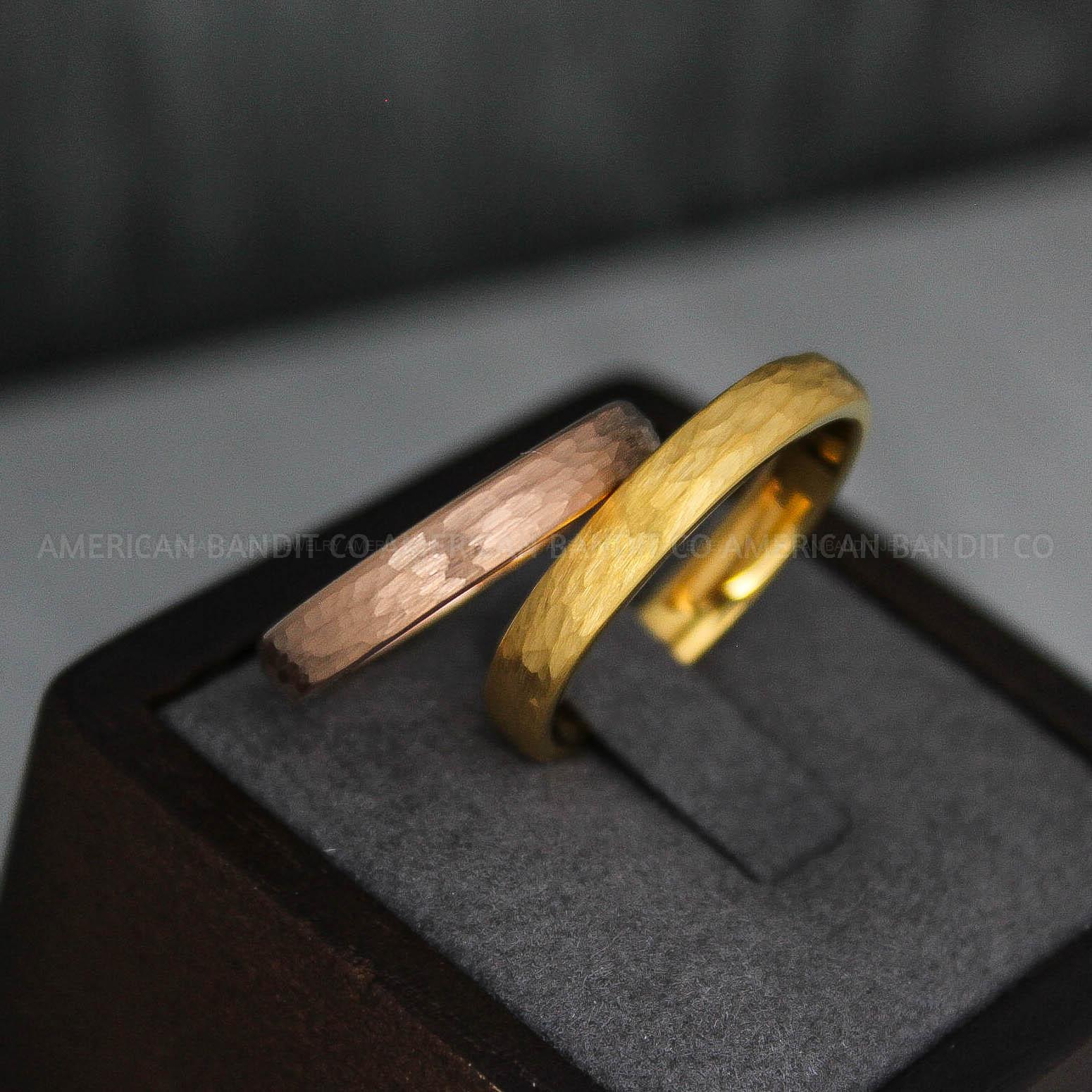 IMG_3663 Hammered Ring, 14K Yellow Gold Tungsten Wedding Ring, Yellow Gold Tungsten Wedding Band, Hammered Wedding Ring, Gold Wedding Band, Gold Ring, Couple Rings - Image 1