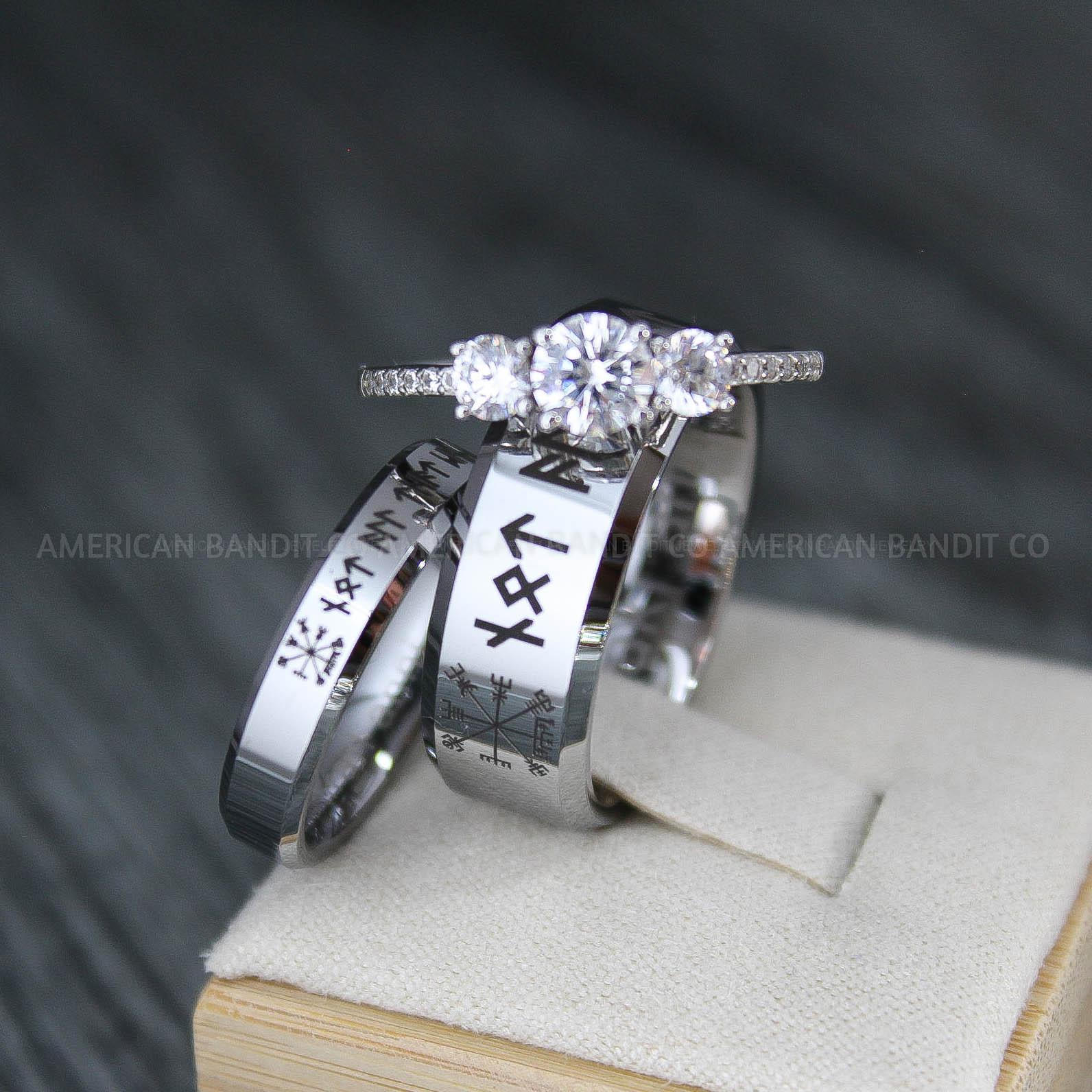 IMG_3706 Til Valhalla Rings, Viking Rings, Runes Rings, Vegvísir Ring, Couple Nordic Rings, Norsemen Rings, Nordic Runes Rings, Silver Tungsten Bands - Image 1