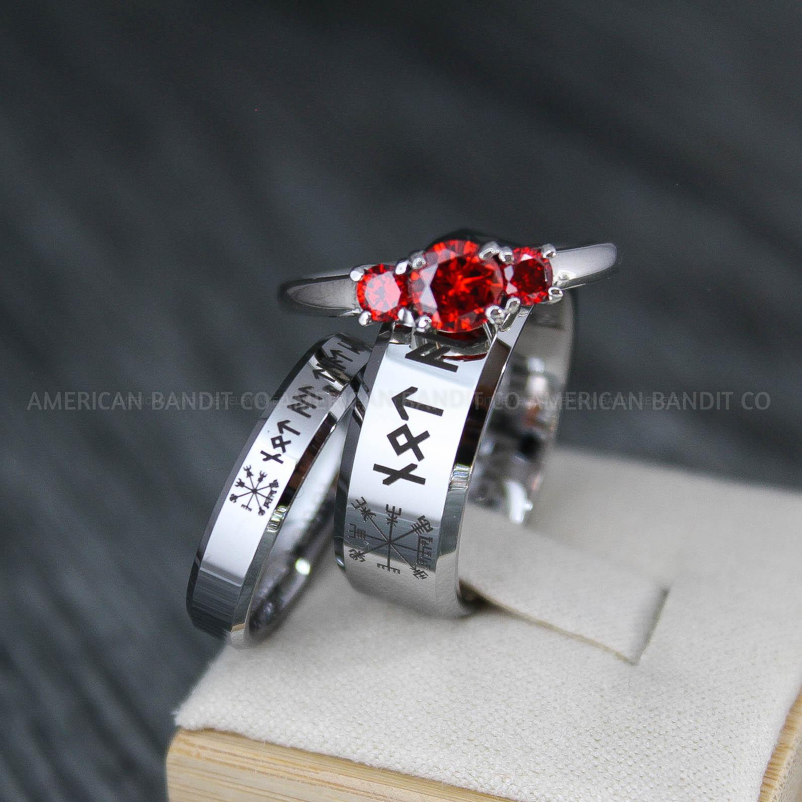 IMG_3708 Til Valhalla Rings, Viking Rings, Runes Rings, Vegvísir Ring, Couple Nordic Rings, Norsemen Rings, Nordic Runes Rings, Silver Tungsten Bands - Image 1