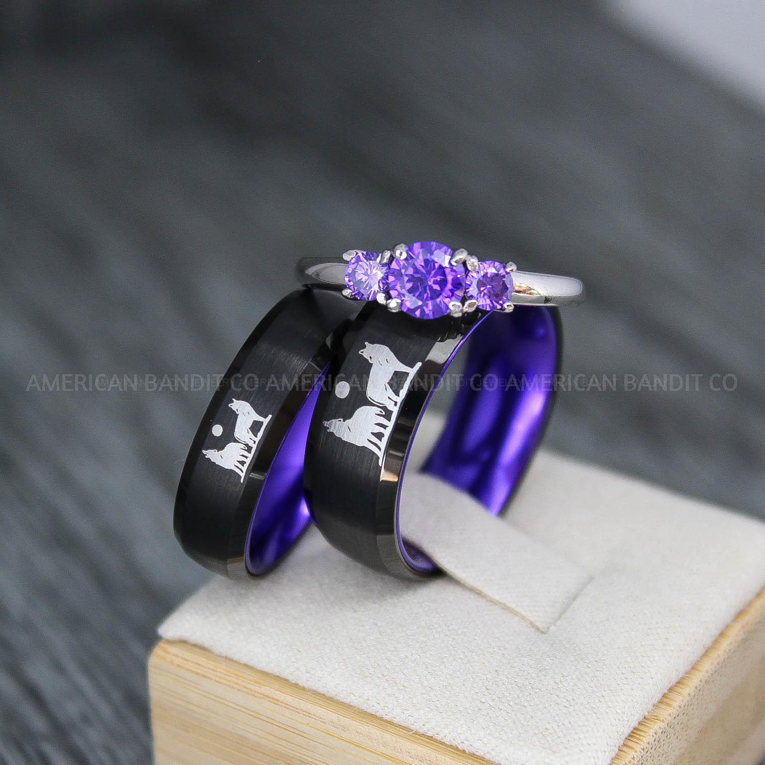 IMG_3733 Howling Wolves Ring, Wolf Ring, Black Ring, Black Tungsten Ring, Wolves Ring, Wolf Howl Ring, Black Wedding Bands, Matching Wedding Rings - Image 1