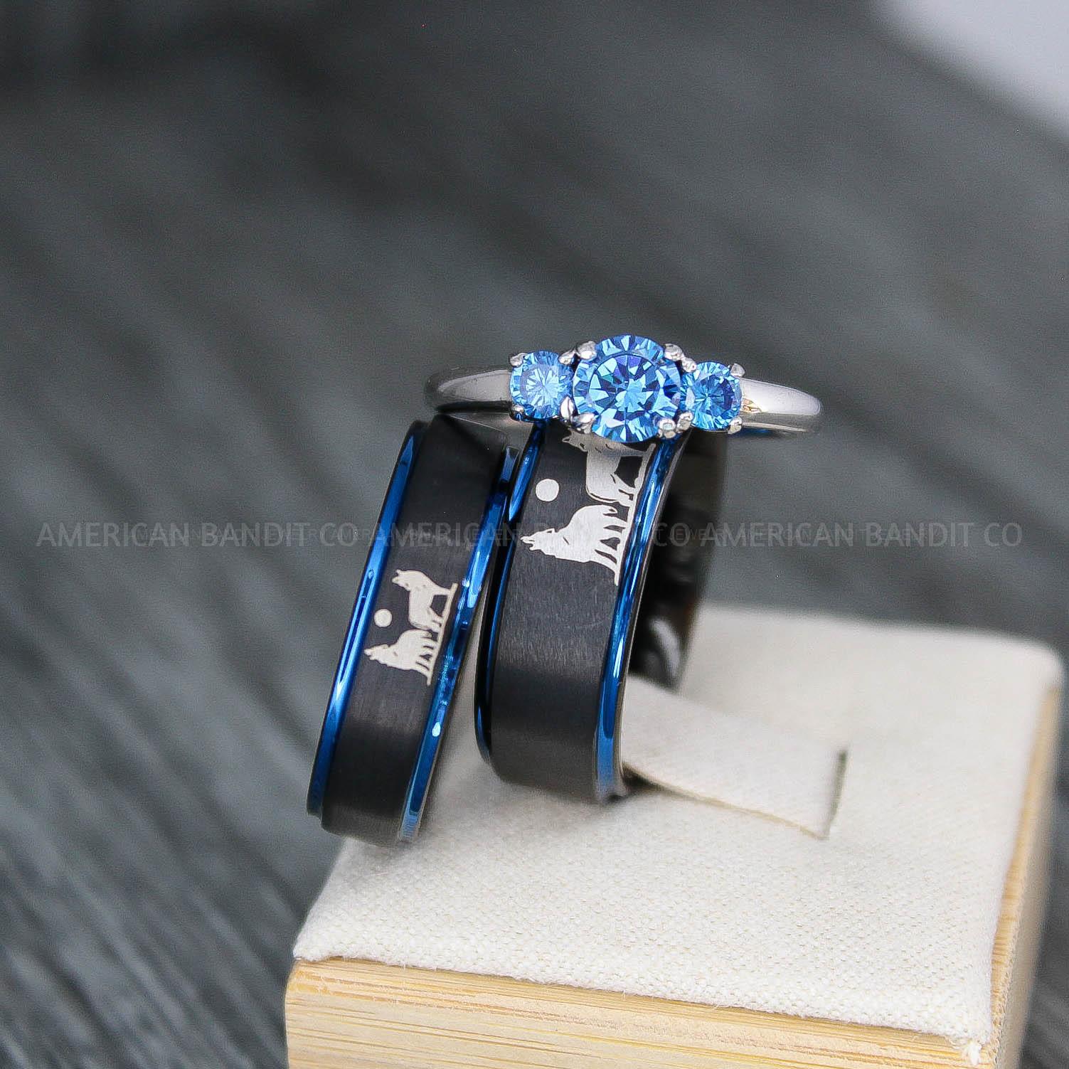 IMG_3747 Howling Wolves Rings, Wolf Rings, Couple Rings, Black Rings, Black Tungsten Rings, Wolves Rings, Wolf Howl Rings, Black Wedding Bands - Image 1