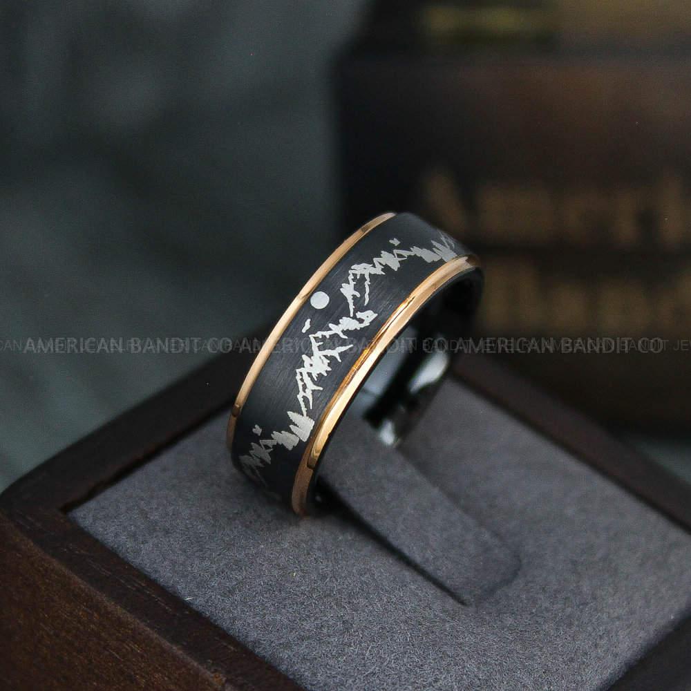IMG_3797 Forest Ring, Mountain Range Ring, Mountains Scene Ring, Wolf Ring, Bears Ring, Hunting Wedding Band - Image 1