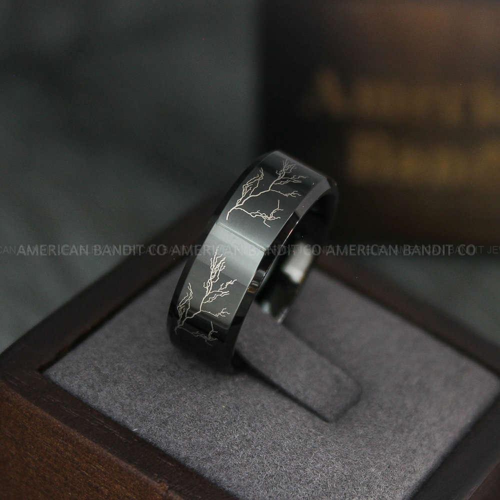 IMG_3812 Lighting Ring, Lightning Jewelry, Black Wedding Ring, Black Wedding Band, His Wedding Ring, His Wedding Band, Teacher Jewelry, Teacher Ring - Image 1