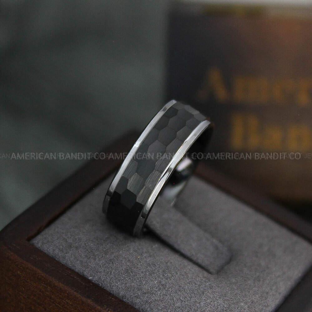 IMG_3832 Hammered Ring, Black Wedding Ring, Black Wedding Band, Hammered Wedding Ring, Hammered Wedding Band, Groom Ring, Black Bride Wedding Band - Image 1