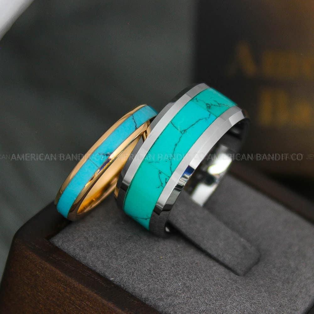 IMG_3841 Turquoise Ring, Turquoise Wedding Ring, Turquoise Wedding Band, Turquoise Jewelry, Rose Gold Wedding Ring, Rose Gold Wedding Band, Turquoise - Image 1