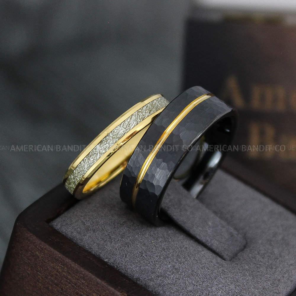 IMG_3843 Meteorite Ring, Meteorite Wedding Ring, Meteorite Wedding Band, Meteorite Jewelry, Gold Wedding Ring, Yellow Gold Wedding Band, Couple Rings - Image 1